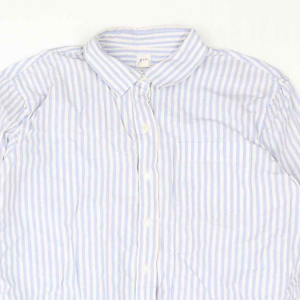 Gap Mens Blue Striped Cotton Button-Up Size M Collared Button