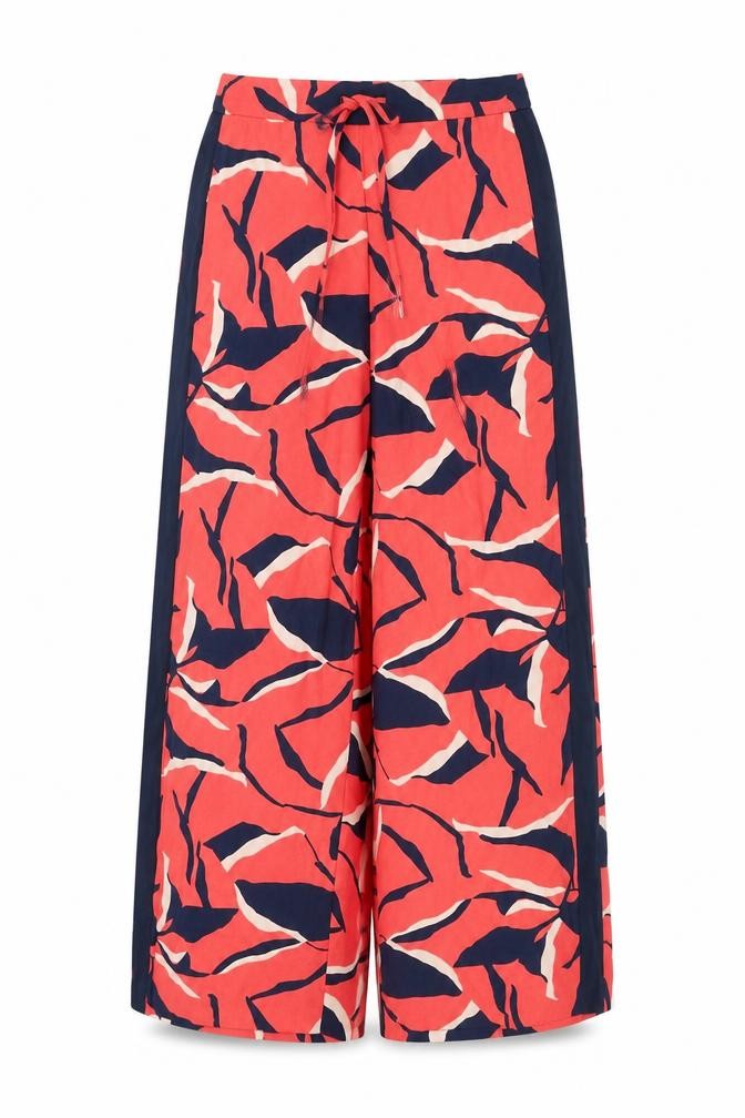 Marks and Spencer Womens Red Geometric Polyester Trousers Size 10 L28 in Regular Drawstring