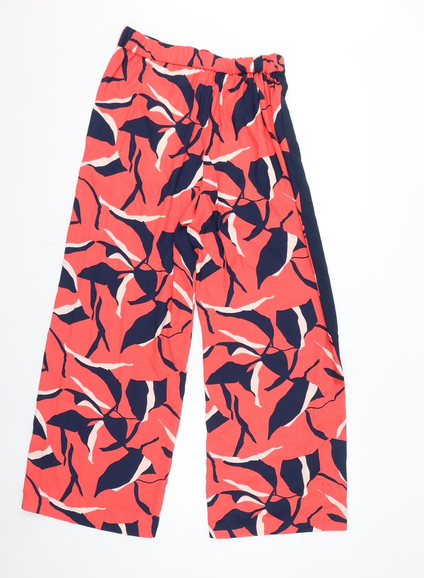 Marks and Spencer Womens Red Geometric Polyester Trousers Size 10 L28 in Regular Drawstring