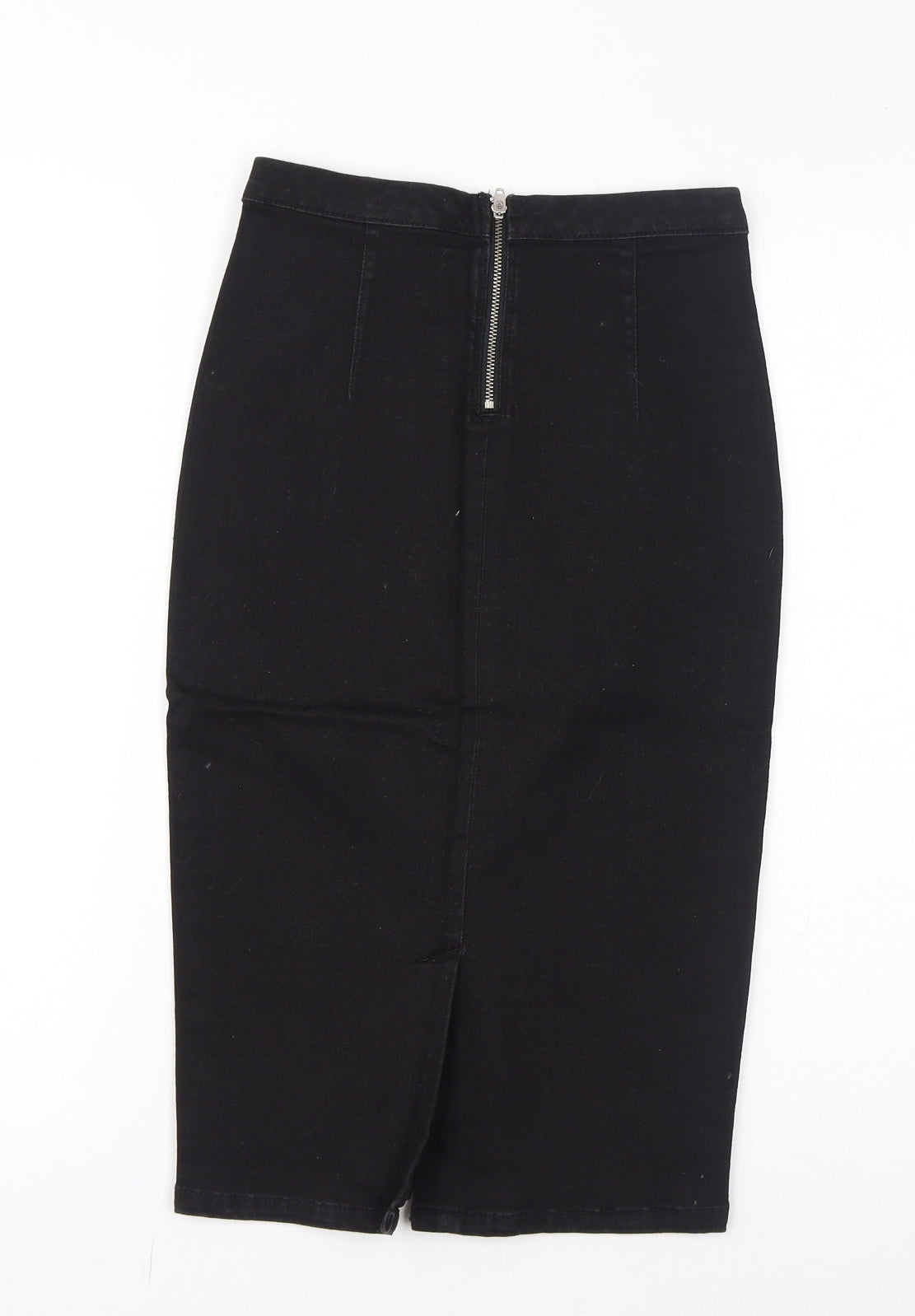 Topshop Womens Black Cotton Straight & Pencil Skirt Size 6 Zip