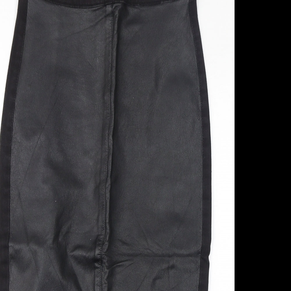 Topshop Womens Black Cotton Straight & Pencil Skirt Size 6 Zip