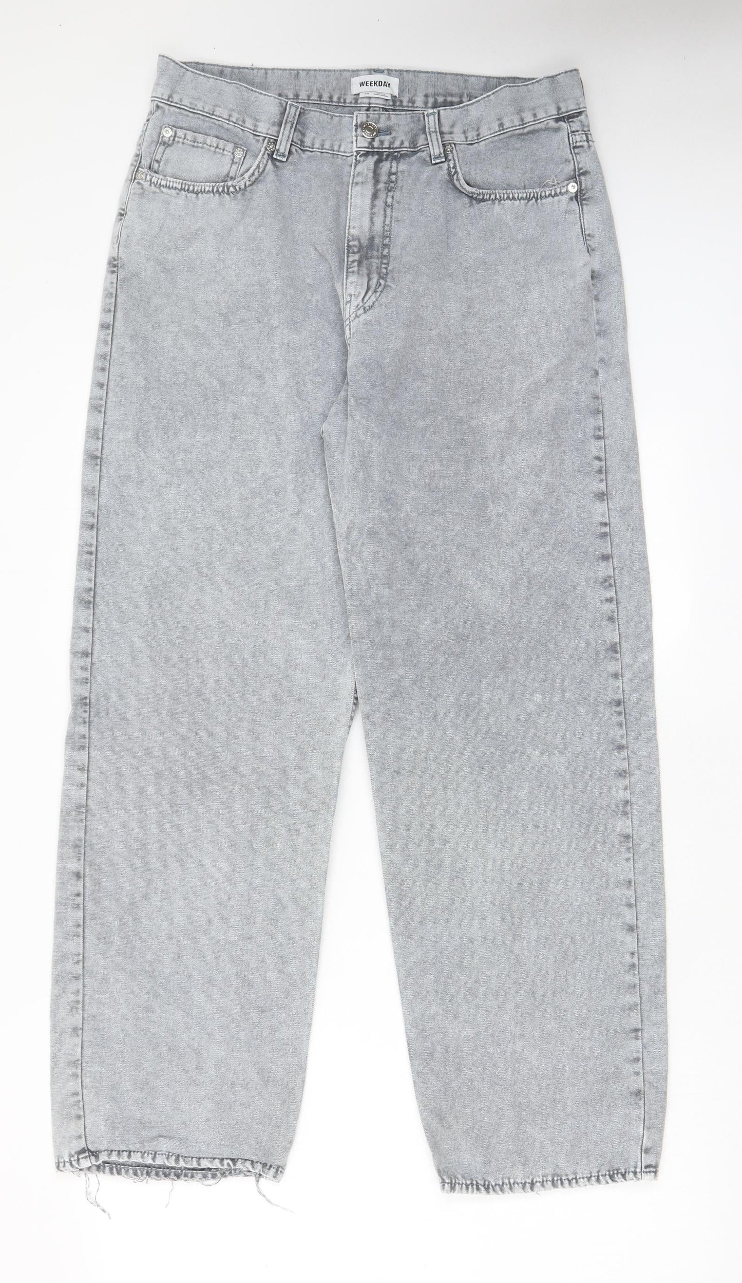 Weekday Womens Grey Cotton Straight Jeans Size 32 in L30 in Regular Zip - Pockets