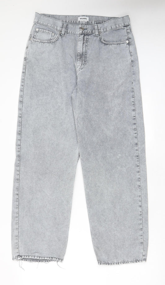 Weekday Womens Grey Cotton Straight Jeans Size 32 in L30 in Regular Zip - Pockets