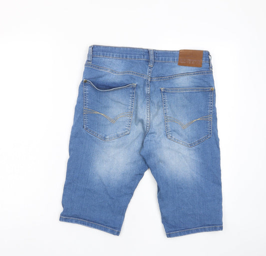 Life & Glory Mens Blue Cotton Bermuda Shorts Size 30 in L10 in Regular Button - Pockets, Belt Loops