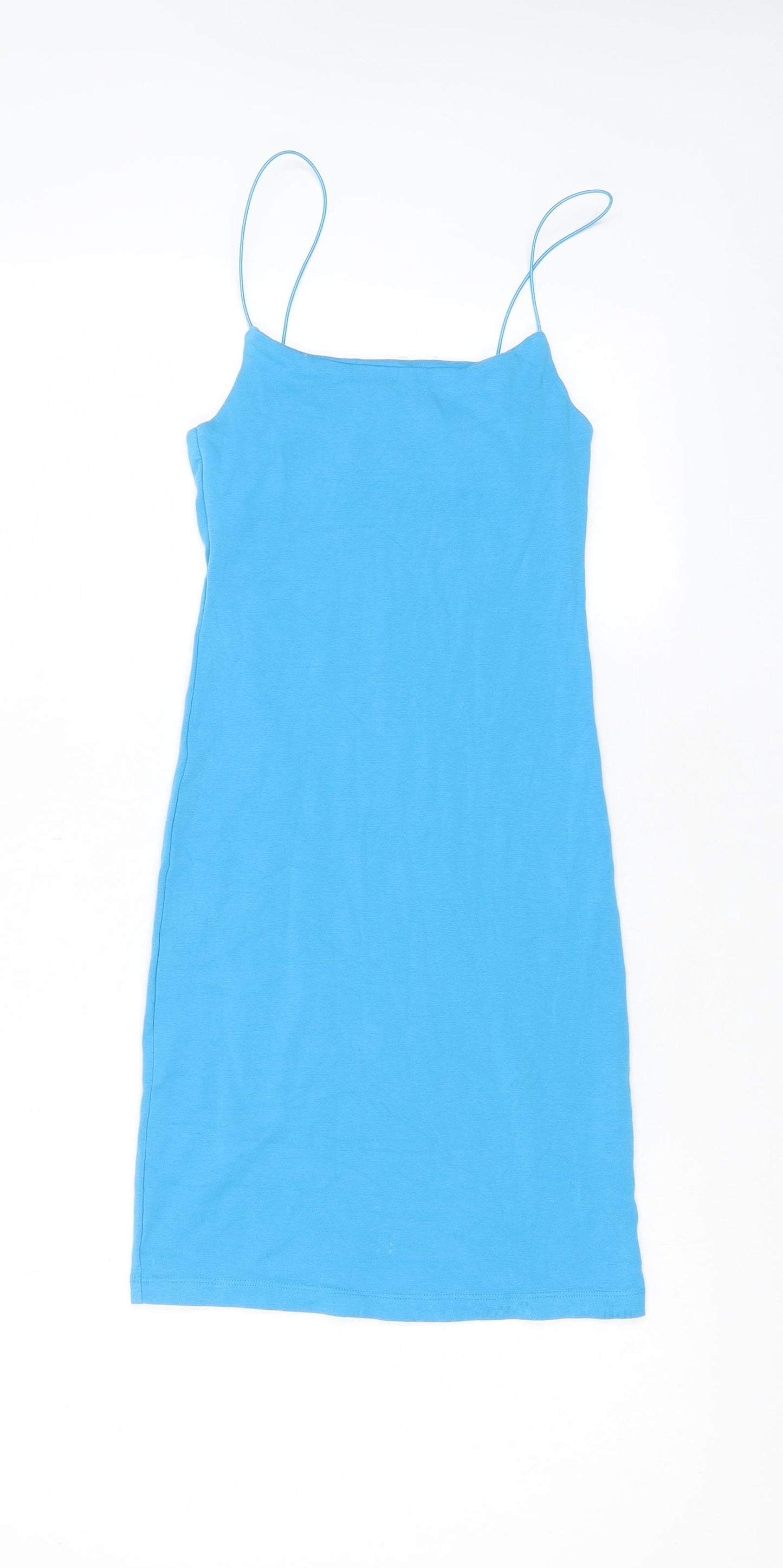Zara Womens Blue Cotton Tank Dress Size M Square Neck Pullover