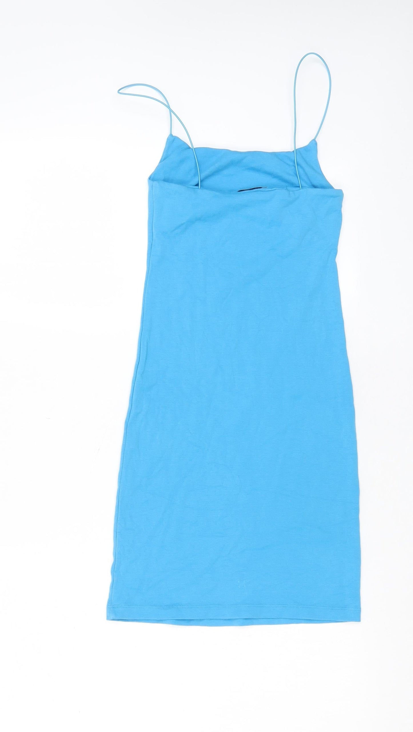 Zara Womens Blue Cotton Tank Dress Size M Square Neck Pullover