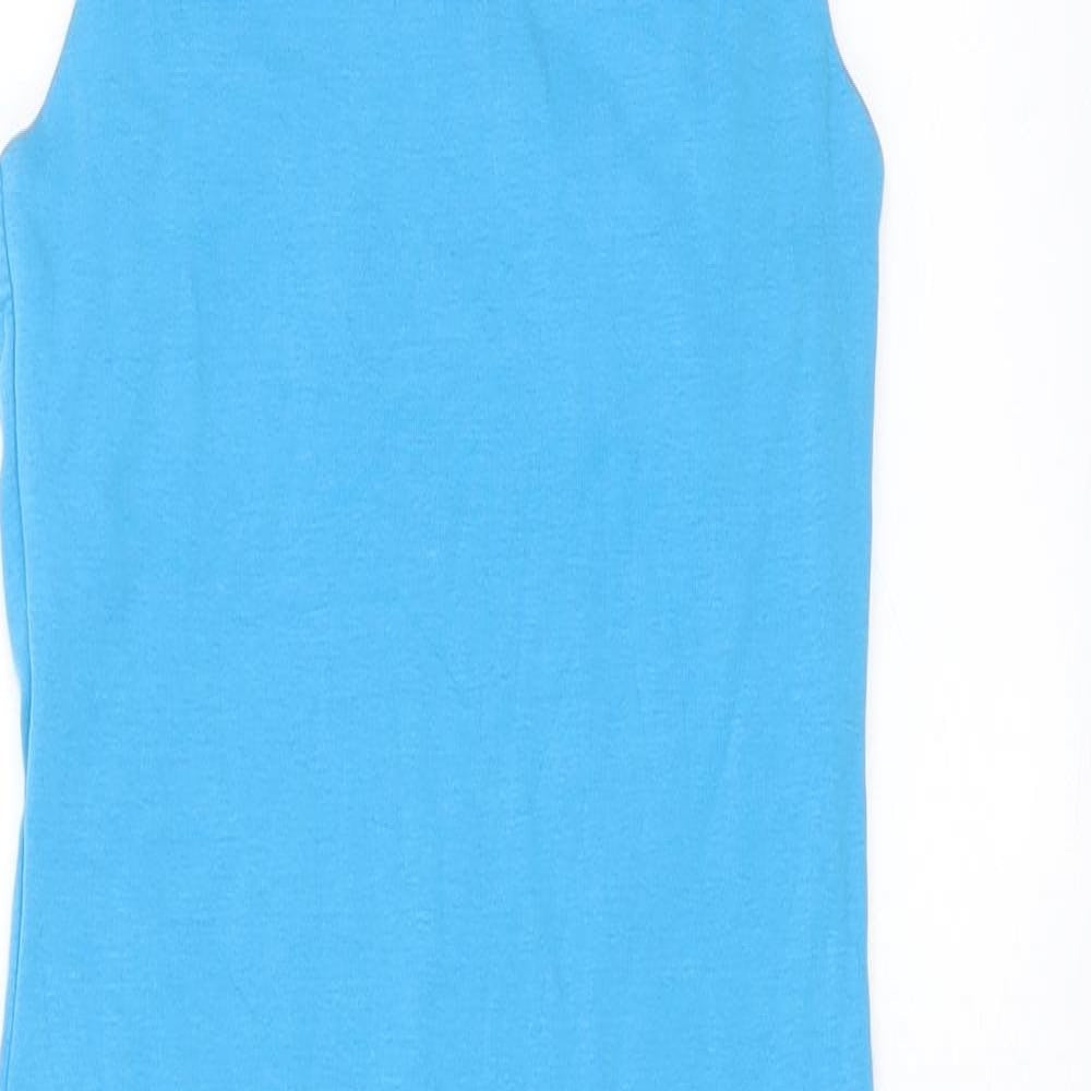 Zara Womens Blue Cotton Tank Dress Size M Square Neck Pullover