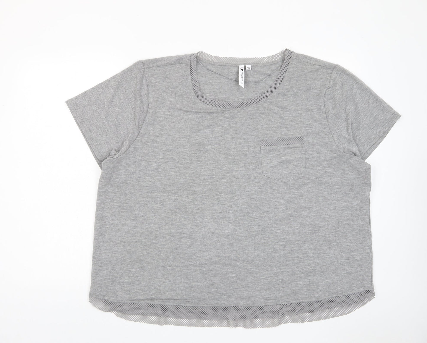 Cable & Gauge Womens Grey Polyester Basic T-Shirt Size XL Crew Neck - Crochet, Pocket