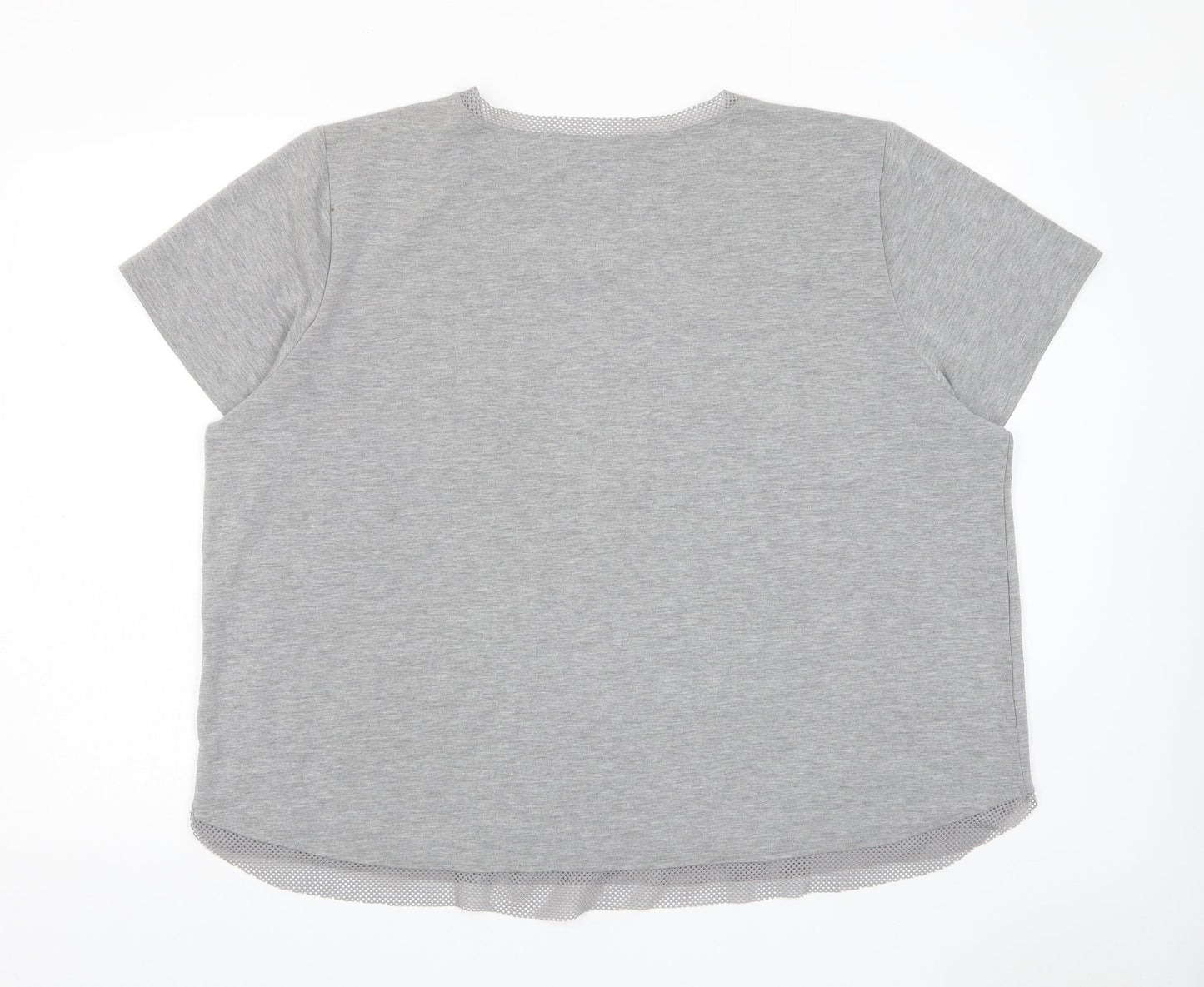 Cable & Gauge Womens Grey Polyester Basic T-Shirt Size XL Crew Neck - Crochet, Pocket