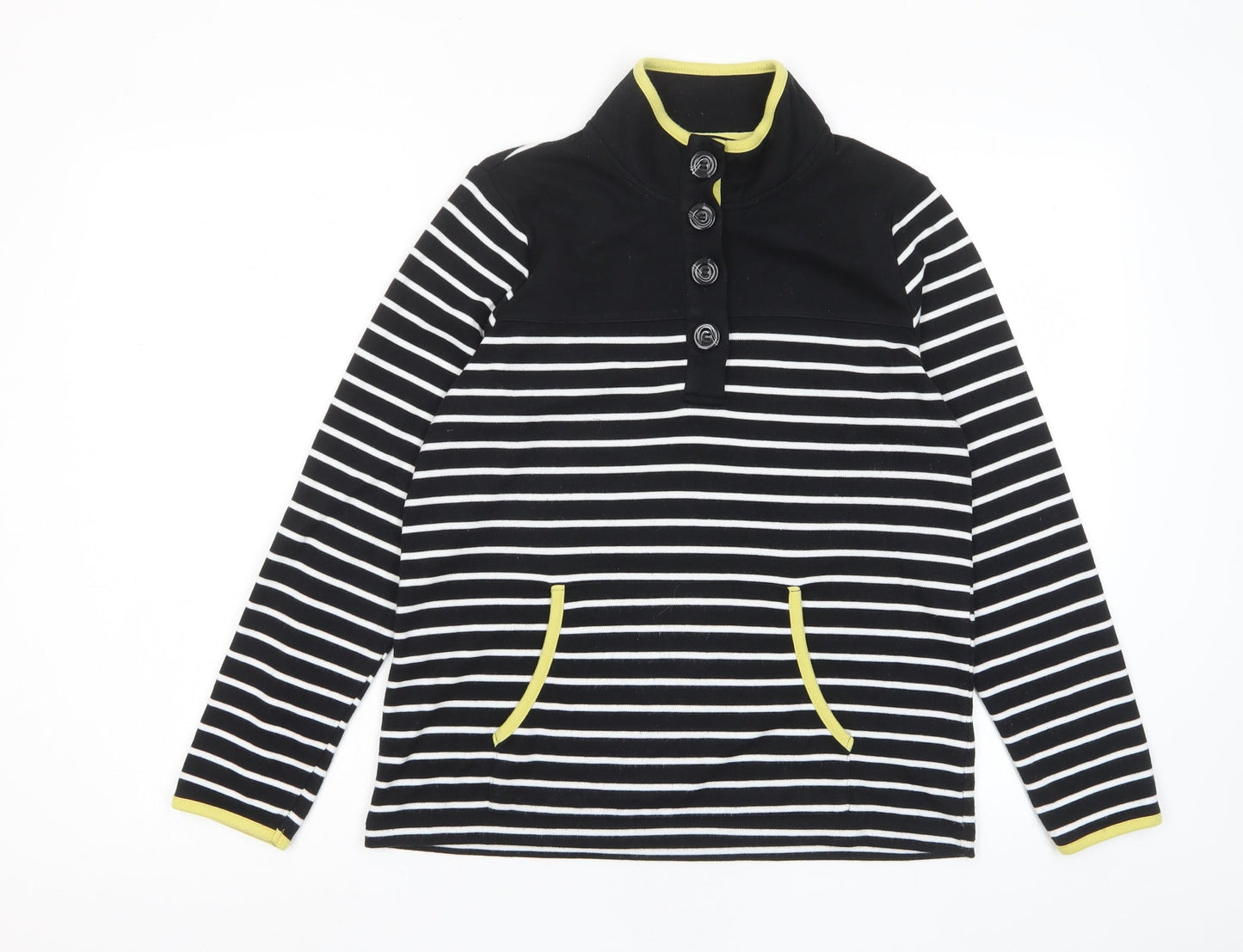 Bonmarché Womens Black Striped Polyester Pullover Sweatshirt Size S Button - Pockets