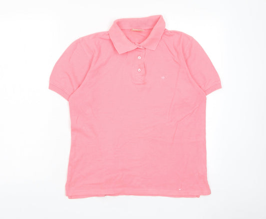Tulchan Womens Pink Cotton Basic Polo Size S Collared - Logo, Embroided