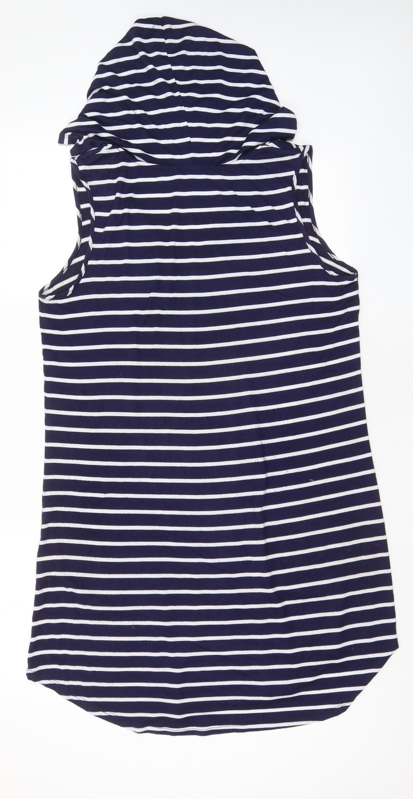 Blue Curl Womens Blue Striped Viscose A-Line Size M V-Neck Pullover - Hooded