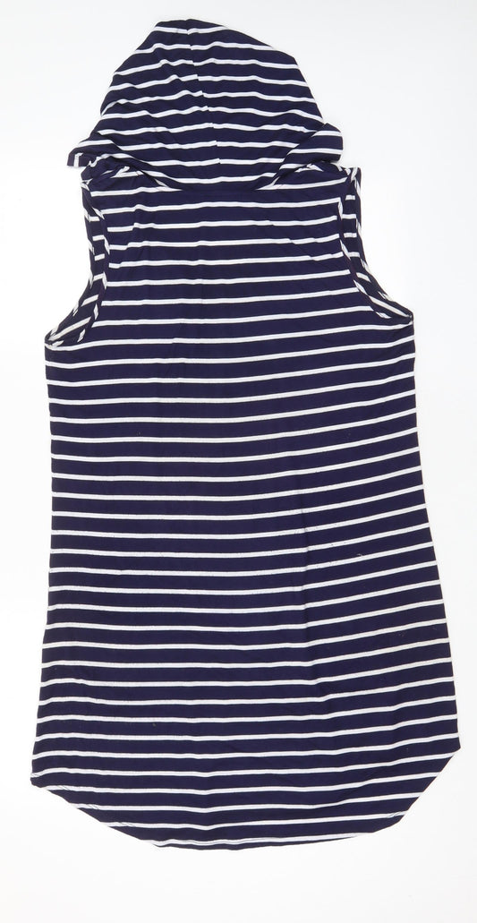 Blue Curl Womens Blue Striped Viscose A-Line Size M V-Neck Pullover - Hooded