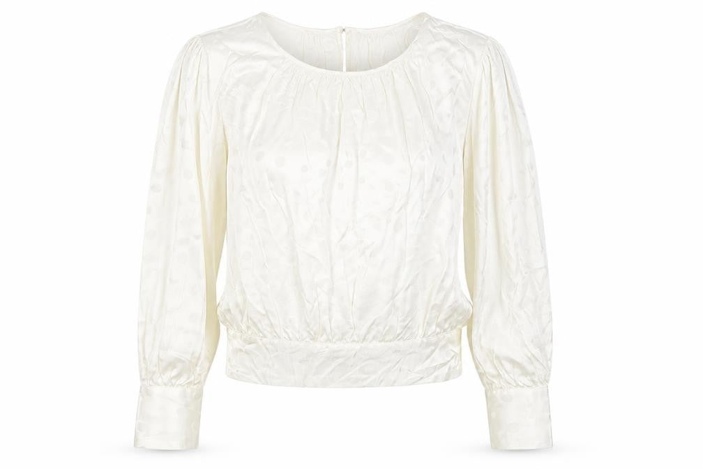 Marks and Spencer Womens Ivory Polka Dot Viscose Basic Blouse Size 6 Crew Neck - Tie Back