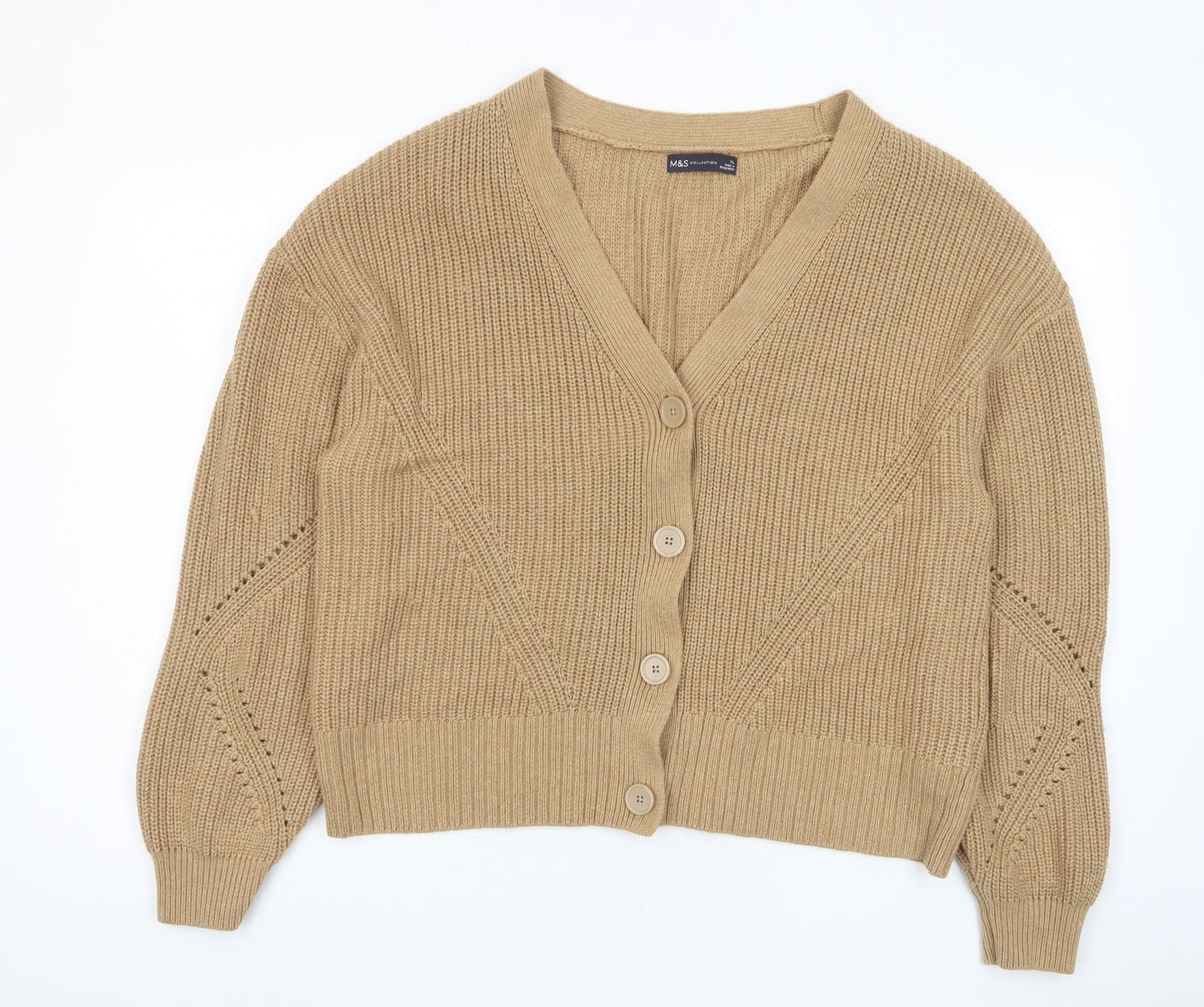Marks and Spencer Womens Brown V-Neck Cotton Cardigan Jumper Size XL - Buttons
