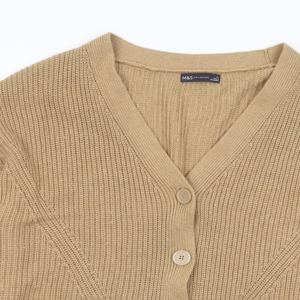 Marks and Spencer Womens Brown V-Neck Cotton Cardigan Jumper Size XL - Buttons
