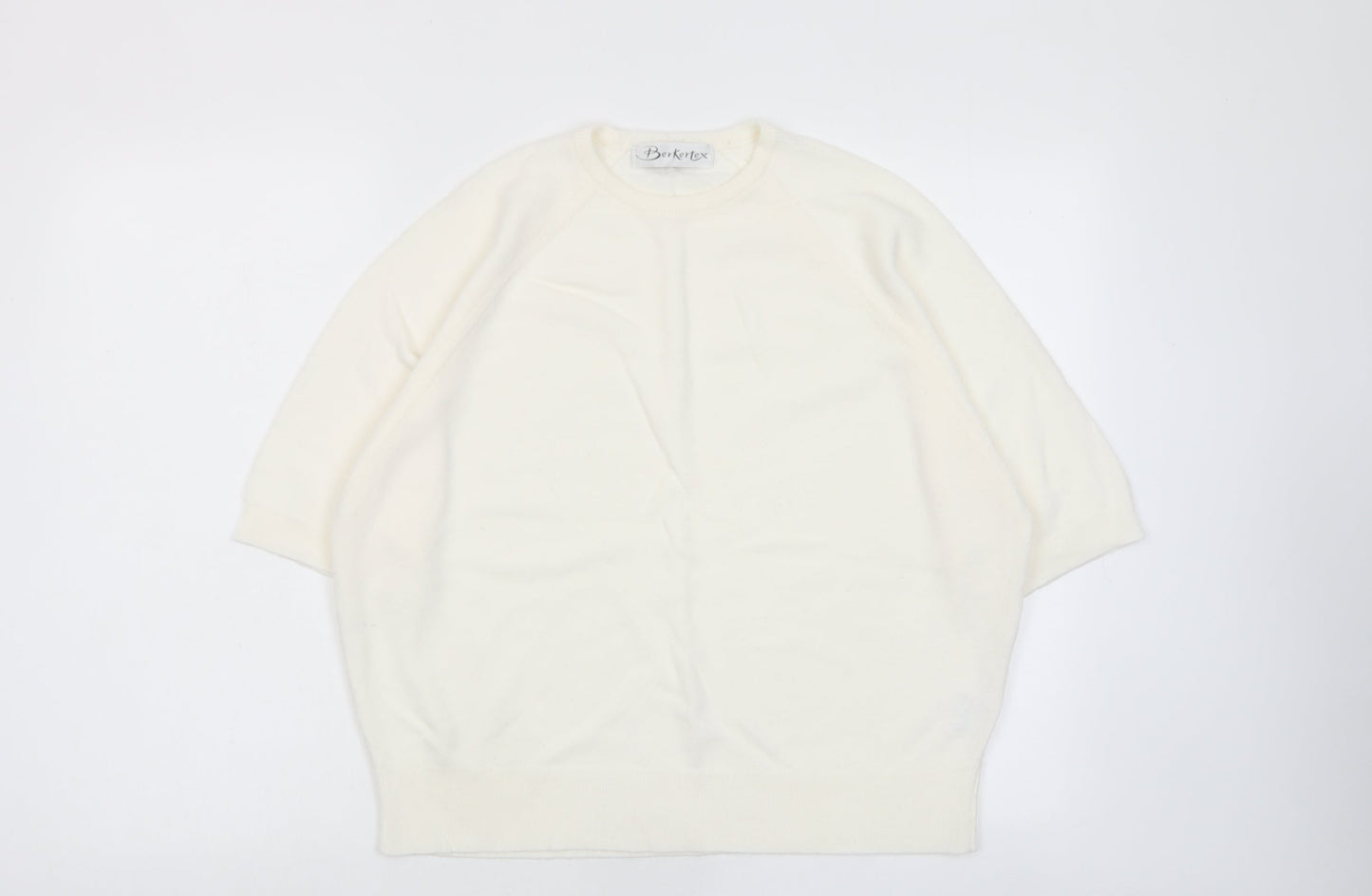 Berkertex Womens Ivory Crew Neck Acrylic Pullover Jumper Size 14