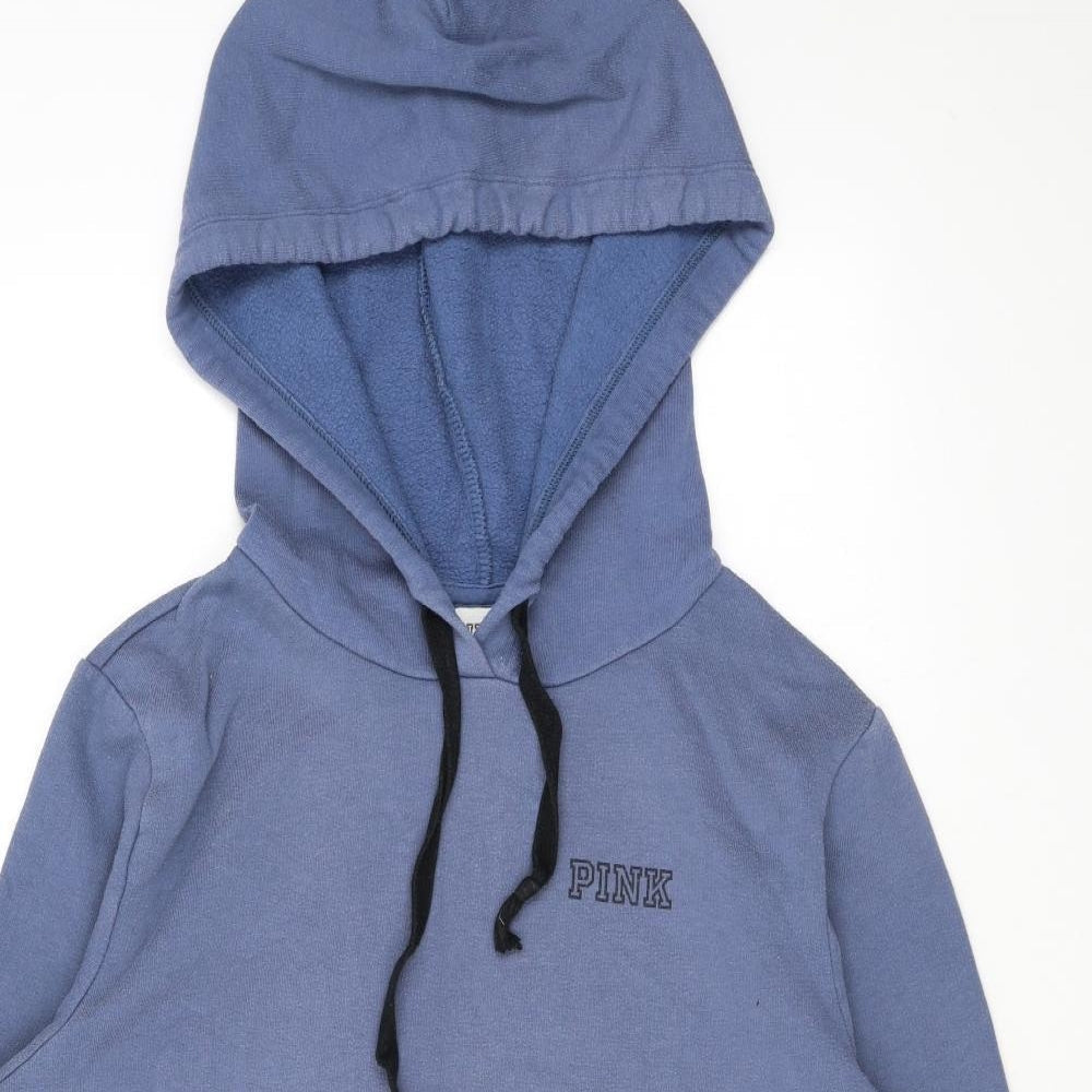 PINK Womens Blue Cotton Pullover Hoodie Size M Pullover