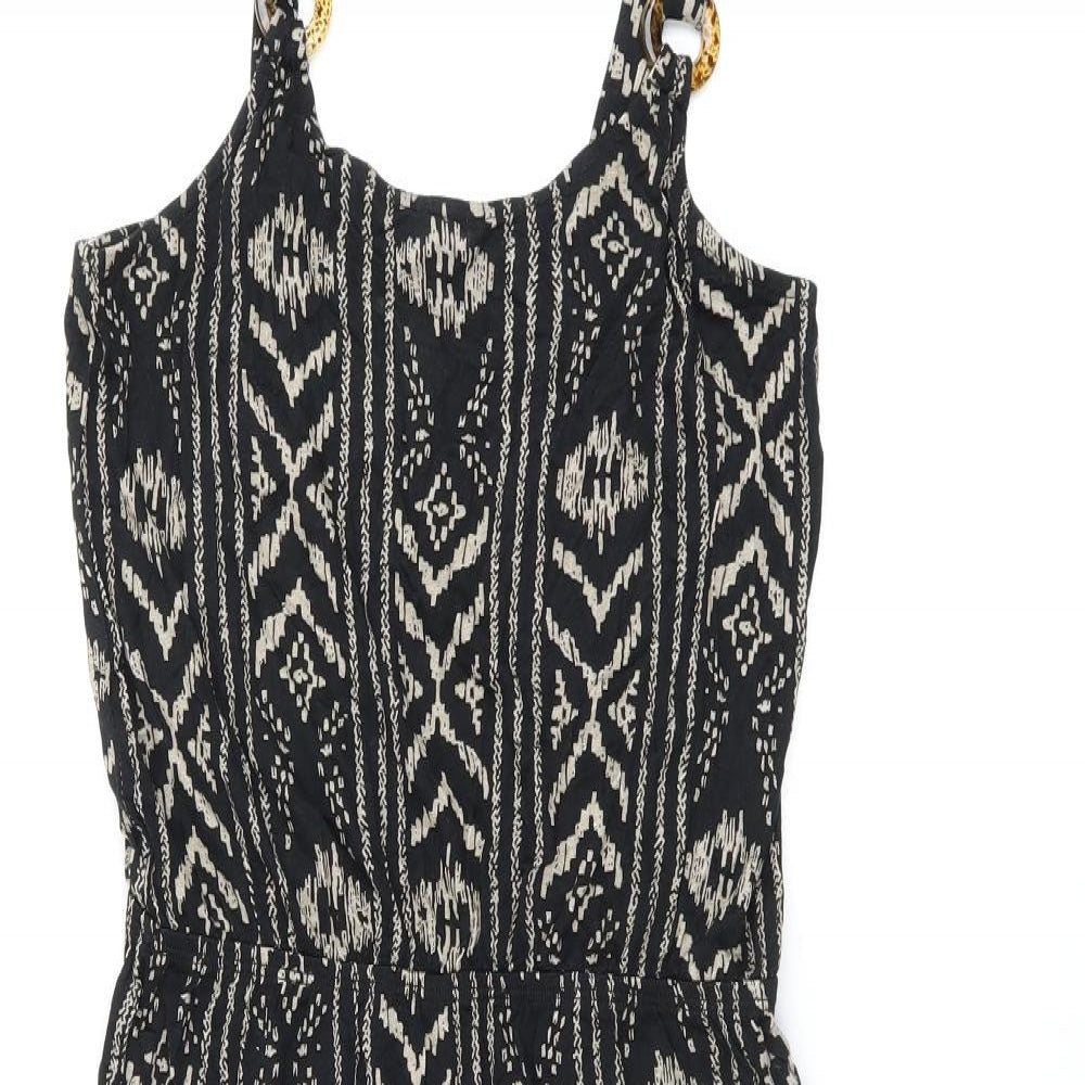 LASCANA Womens Black Geometric Viscose Skater Dress Size 10 Scoop Neck Pullover - Split Hem