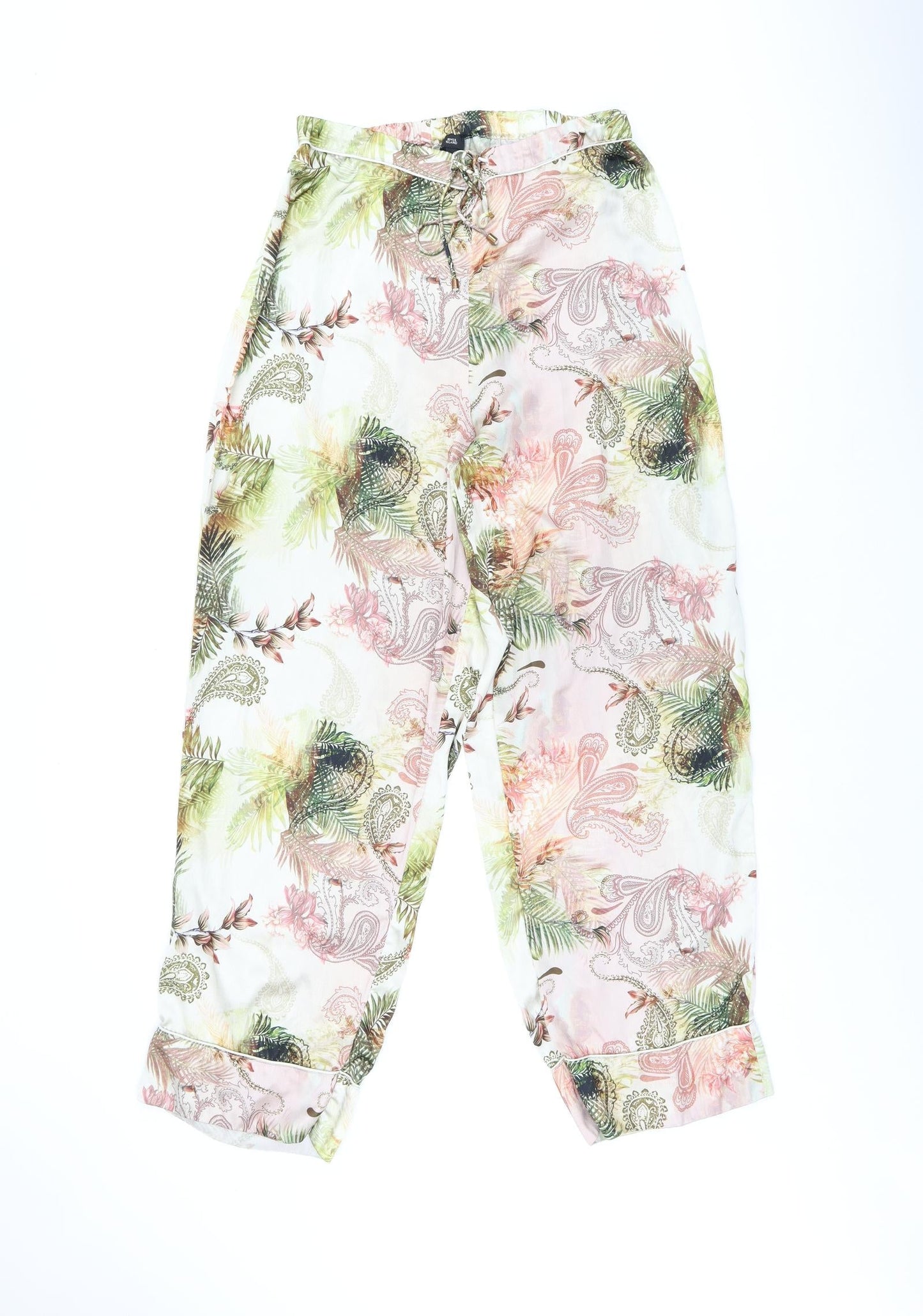 River Island Womens Multicoloured Floral Polyester Trousers Size L L30 in Regular Drawstring - Paisley and Leaf Print