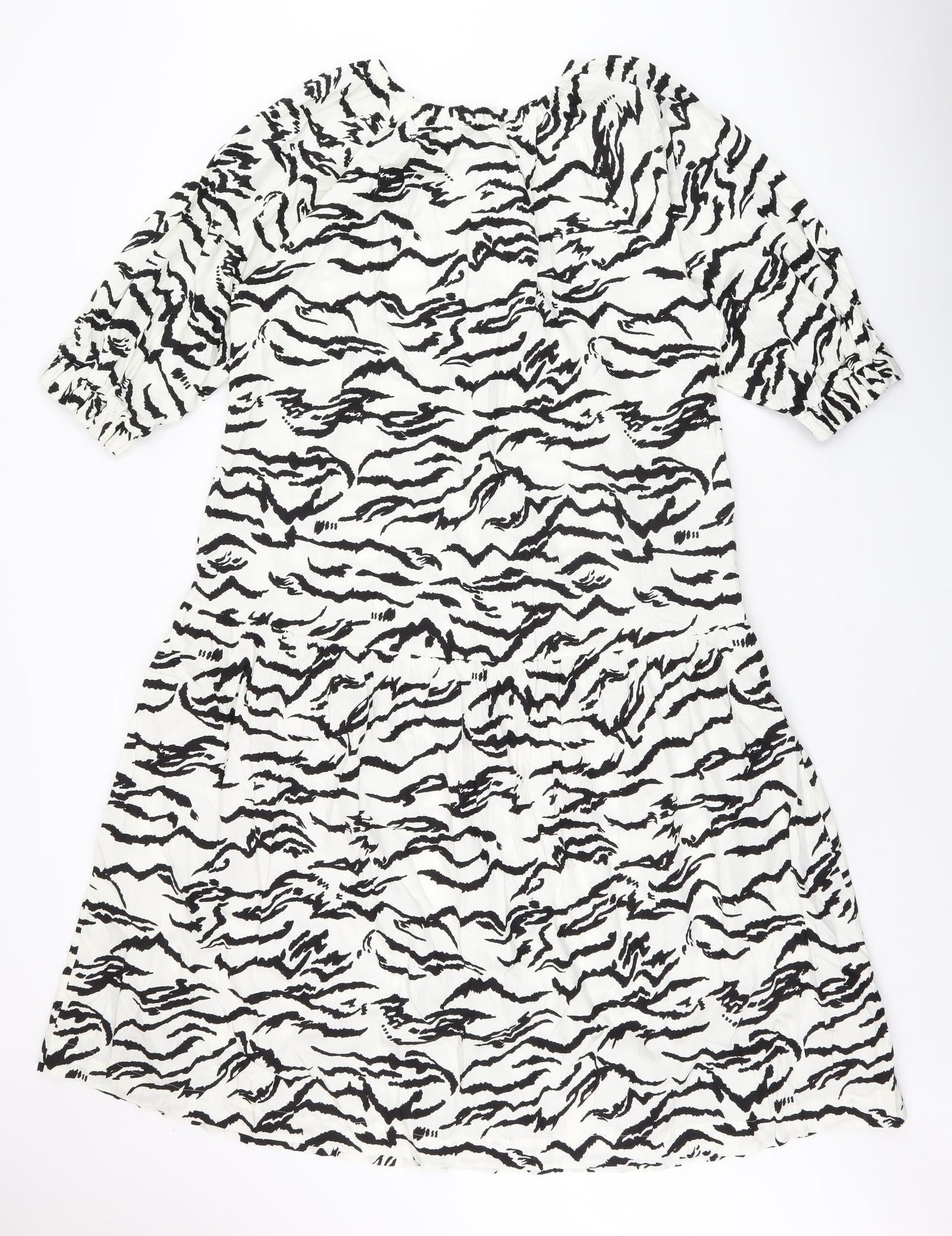 Marks and Spencer Womens White Geometric Cotton Shift Size 10 Boat Neck Pullover