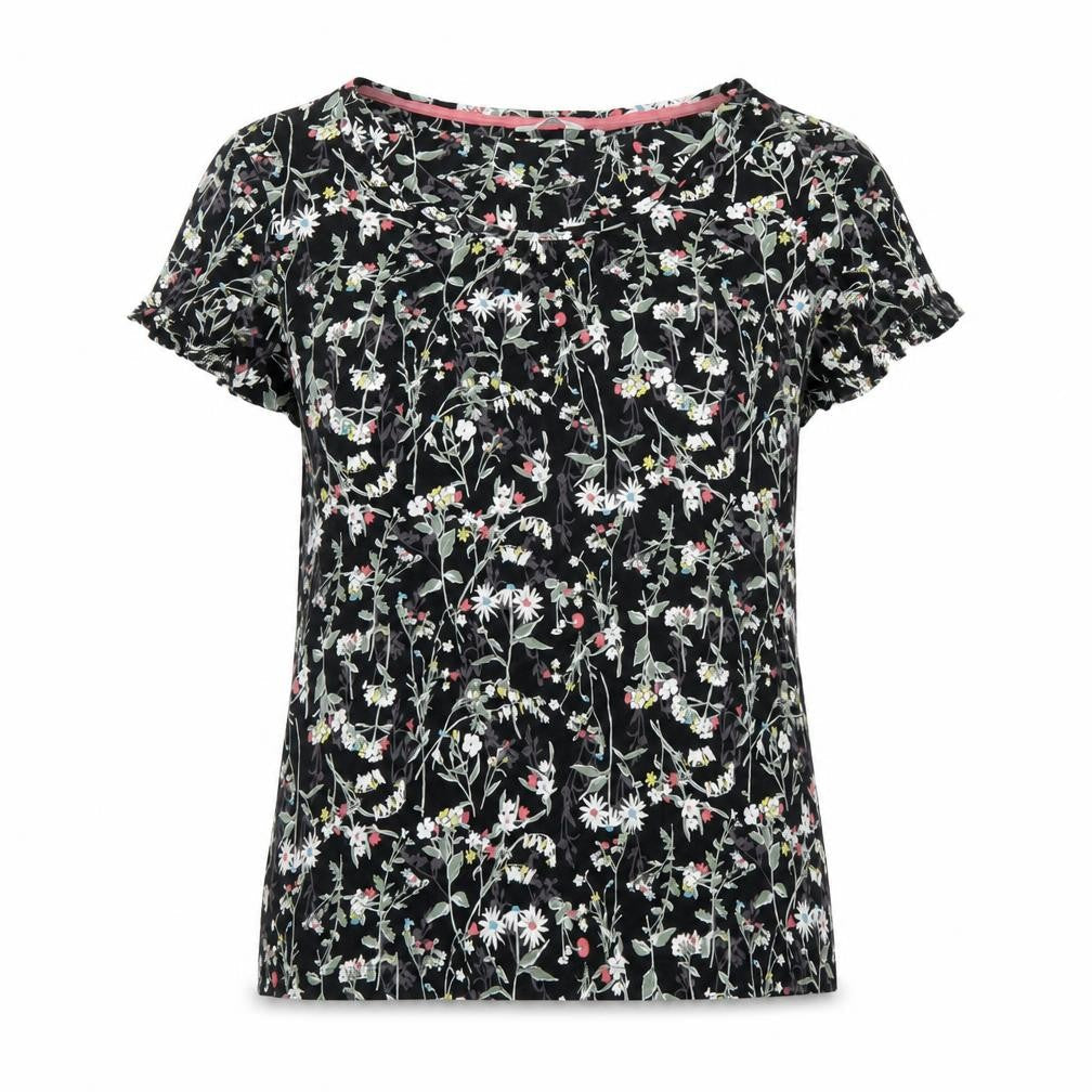 Marks and Spencer Womens Black Floral Viscose Top Pyjama Top Size 14