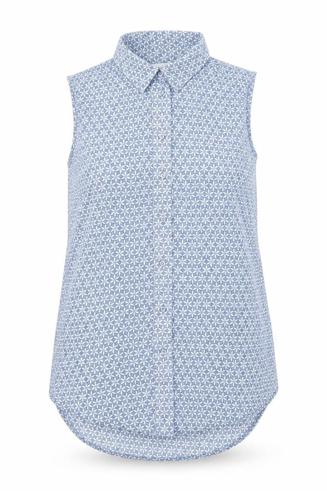 H&M Womens Blue Geometric Polyester Basic Tank Size 6 Collared - Sheer