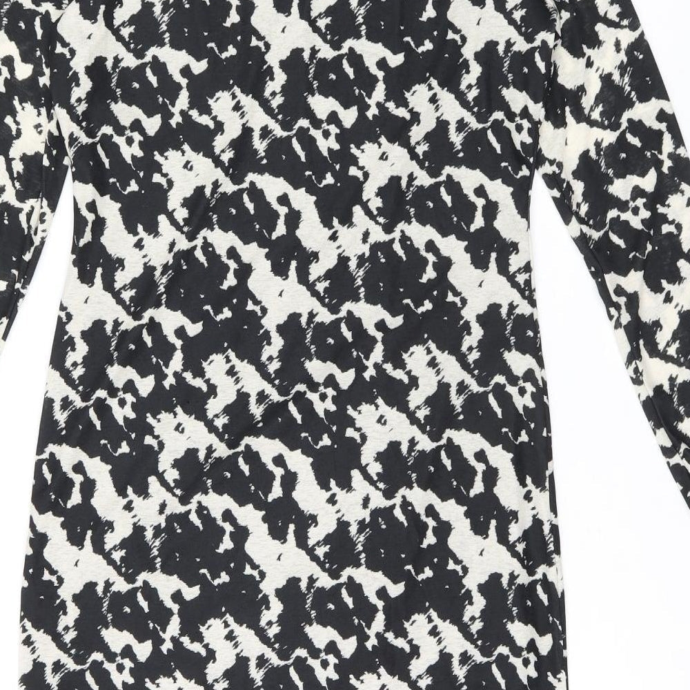 Marks and Spencer Womens Black Geometric Polyester Bodycon Size 14 Boat Neck Pullover
