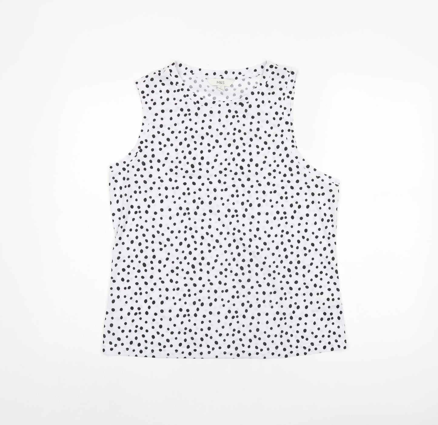 Marks and Spencer Womens White Polka Dot Polyester Basic Tank Size 10 Round Neck