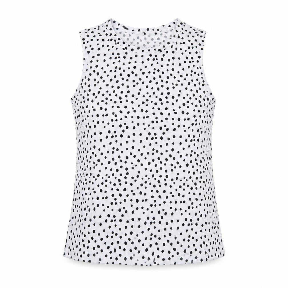 Marks and Spencer Womens White Polka Dot Polyester Basic Tank Size 10 Round Neck