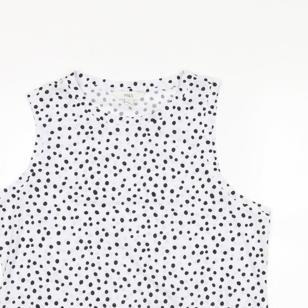 Marks and Spencer Womens White Polka Dot Polyester Basic Tank Size 10 Round Neck
