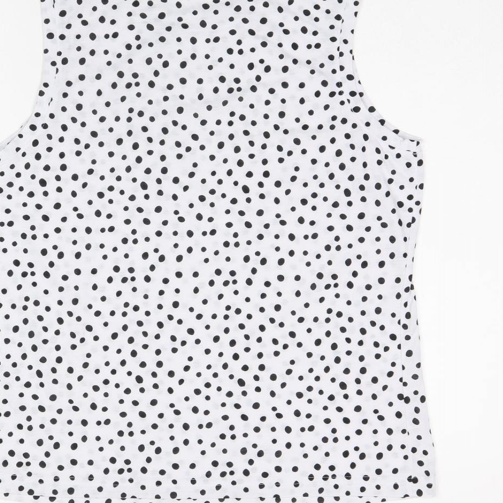 Marks and Spencer Womens White Polka Dot Polyester Basic Tank Size 10 Round Neck