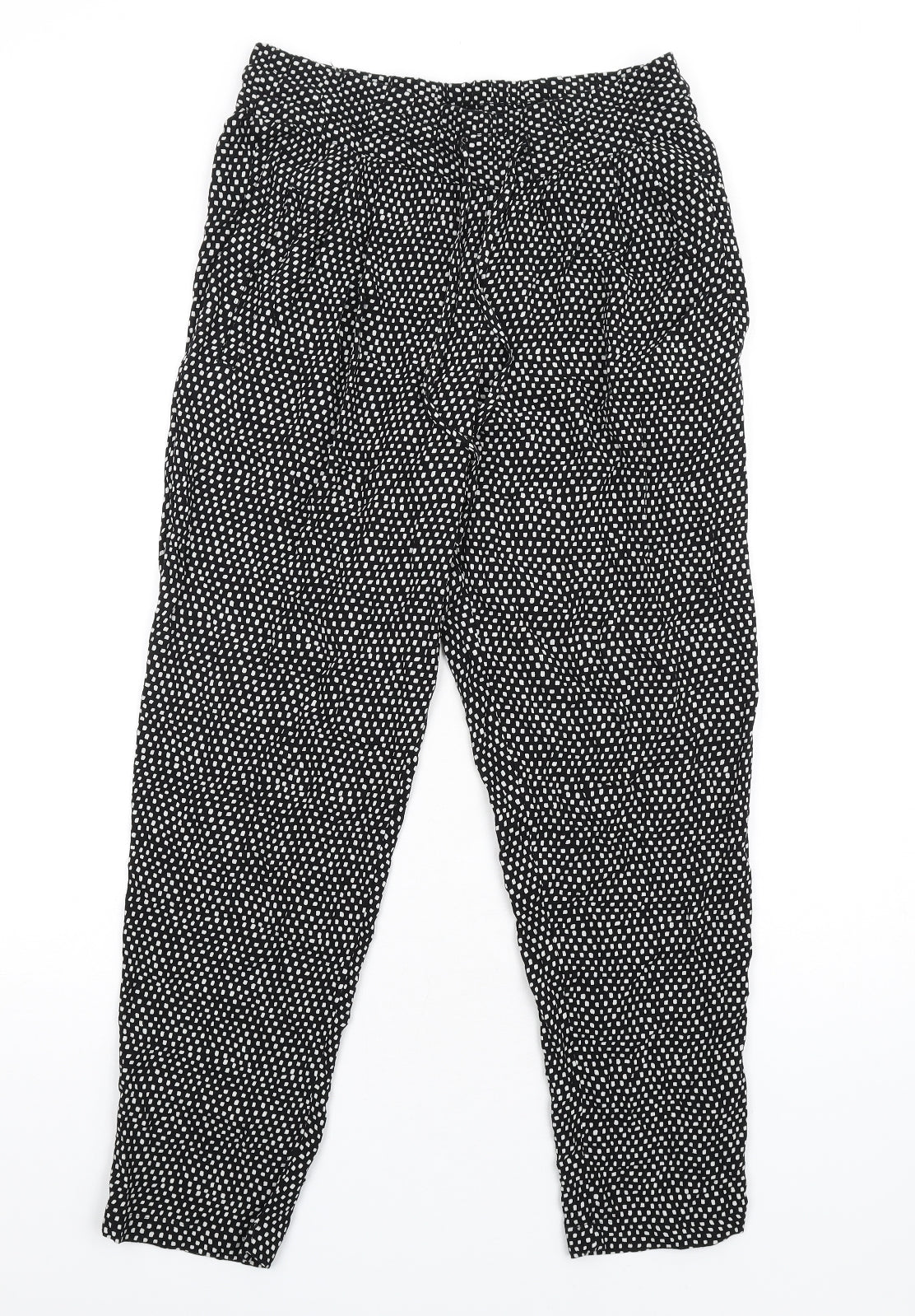 Marks and Spencer Womens Black Geometric Viscose Trousers Size 8 L28 in Regular Drawstring
