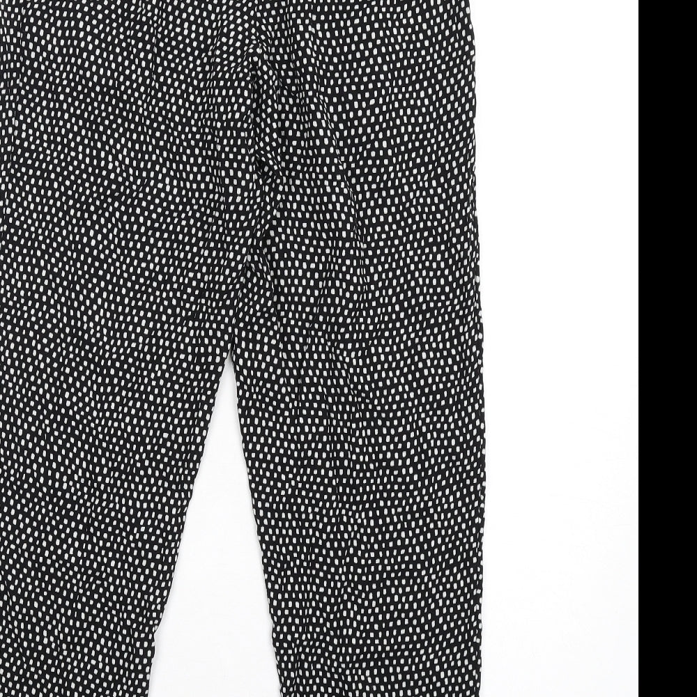 Marks and Spencer Womens Black Geometric Viscose Trousers Size 8 L28 in Regular Drawstring