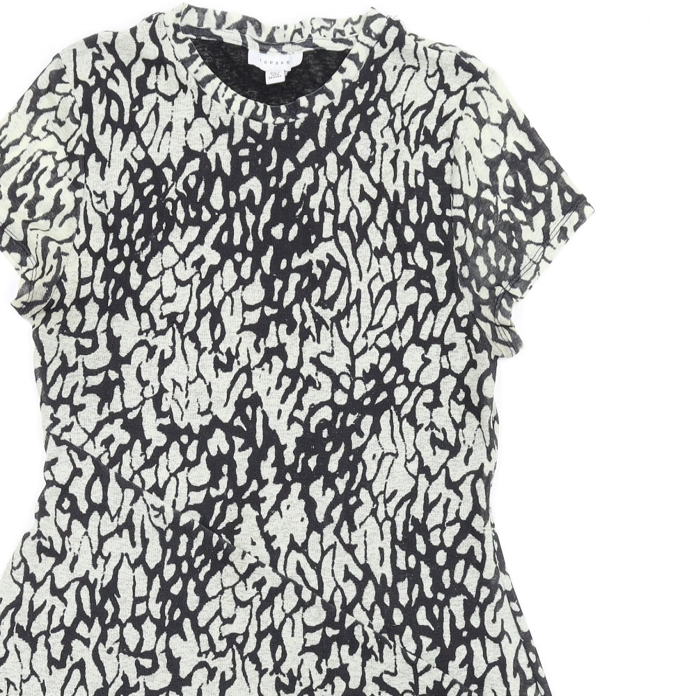 Topshop Womens Black Geometric Polyester A-Line Size 14 Round Neck Pullover