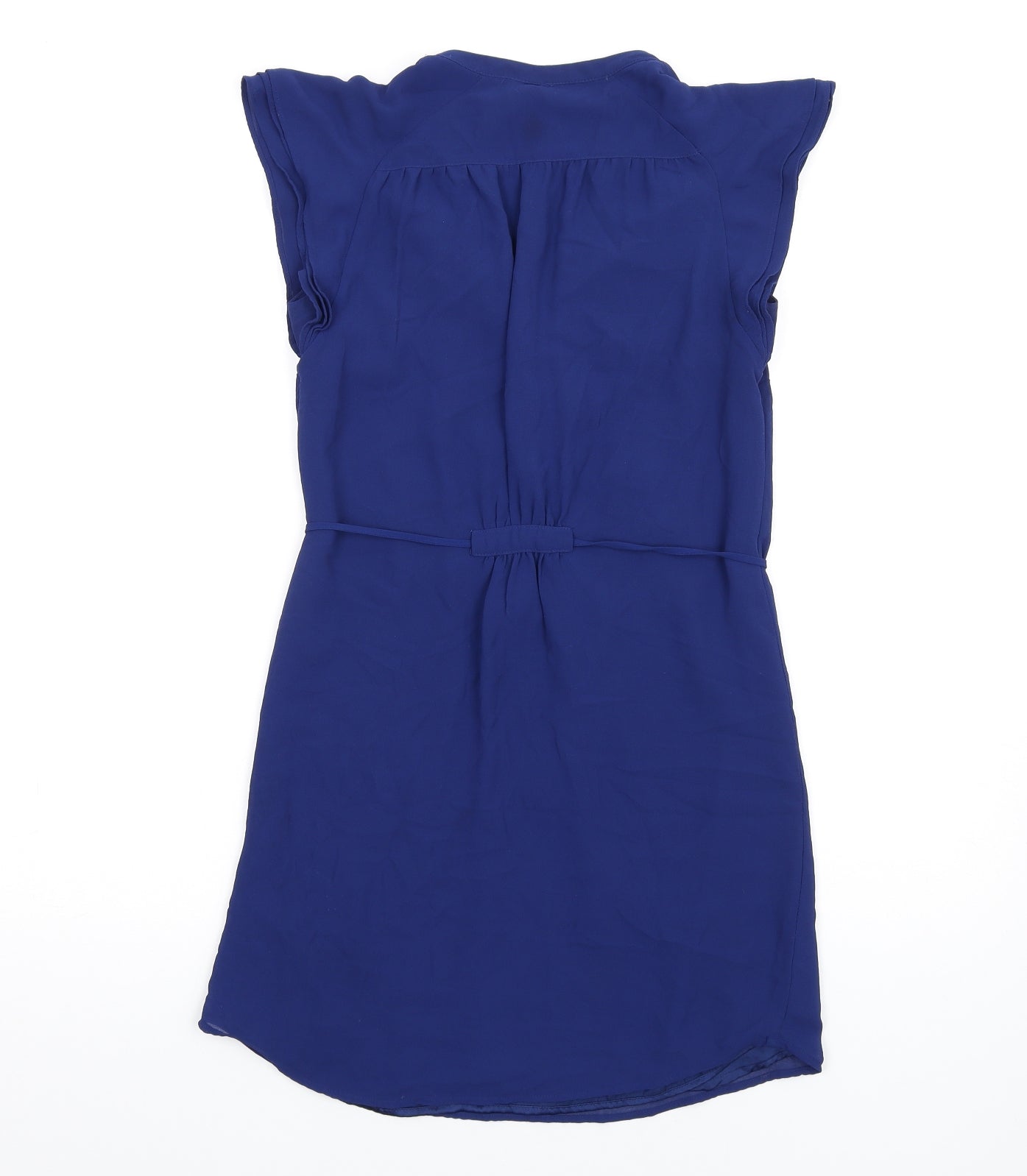 H&M Womens Blue Polyester A-Line Size 6 V-Neck Button