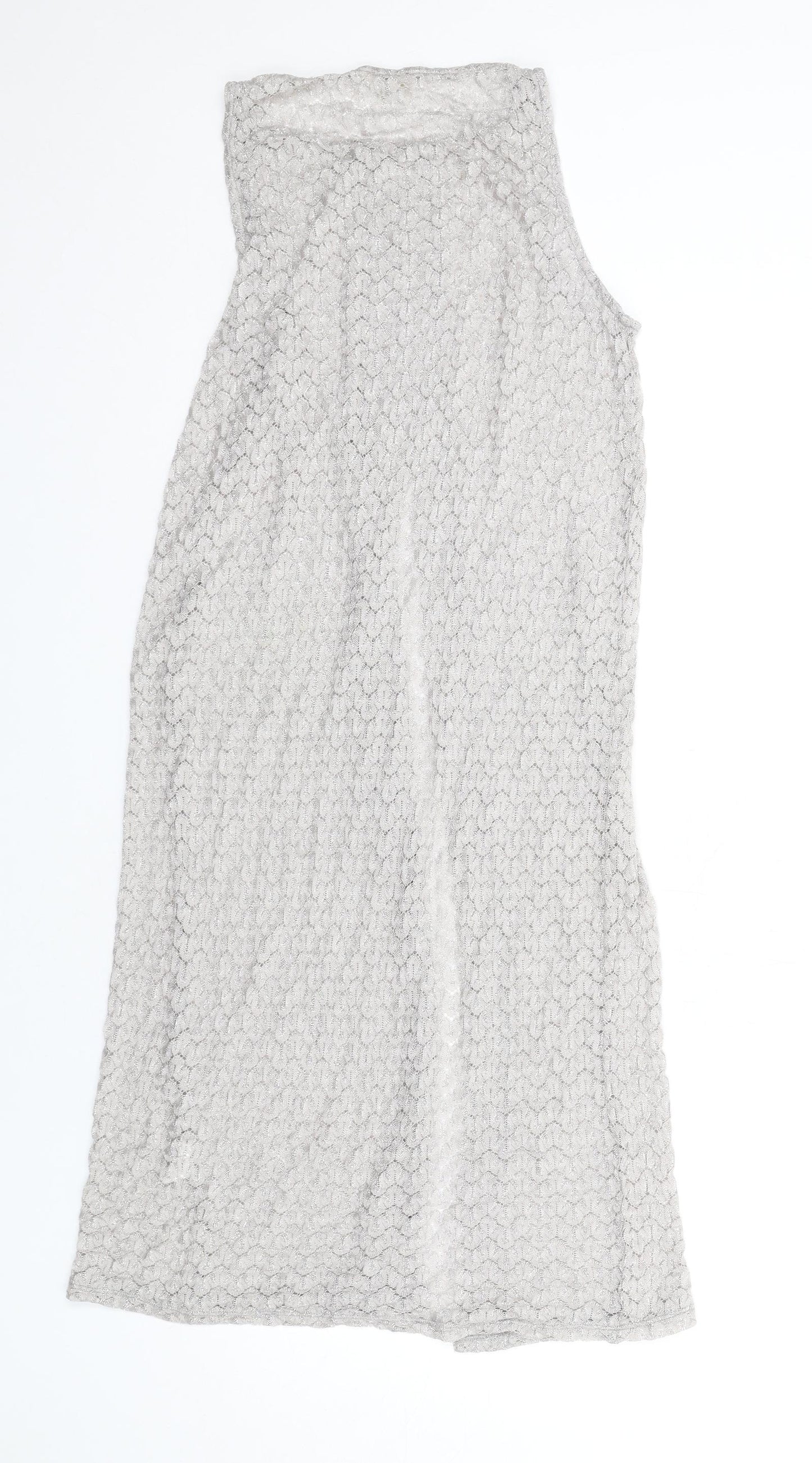 River Island Womens Grey Polyamide Basic Tank Size 12 Round Neck