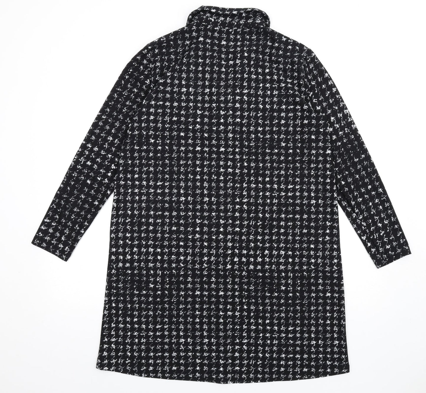 Mango Womens Black Geometric Polyester Shirt Dress Size L Collared Pullover