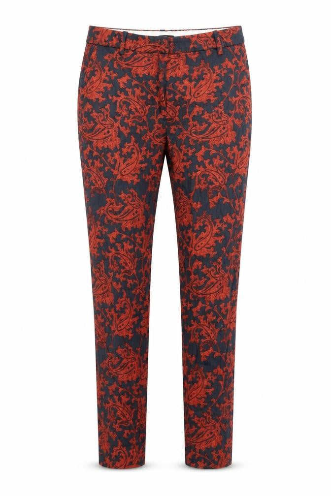 H&M Womens Orange Geometric Cotton Dress Pants Trousers Size 8 L28 in Regular Zip