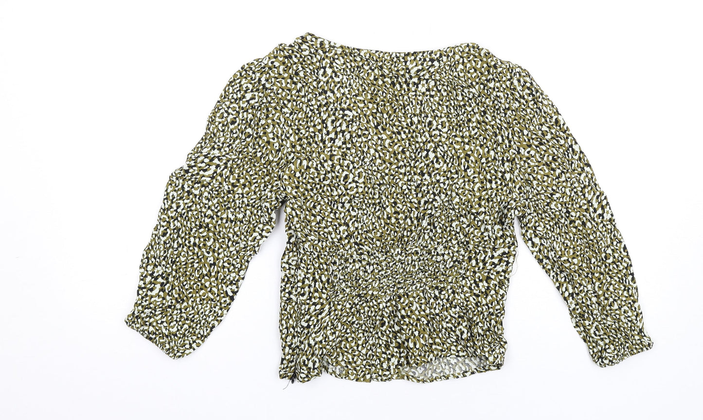 Stradivarius Womens Green Geometric Viscose Basic Blouse Size M V-Neck