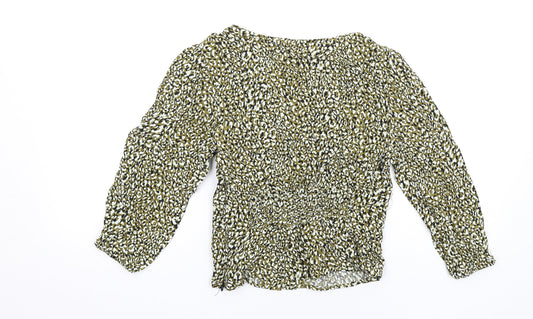 Stradivarius Womens Green Geometric Viscose Basic Blouse Size M V-Neck