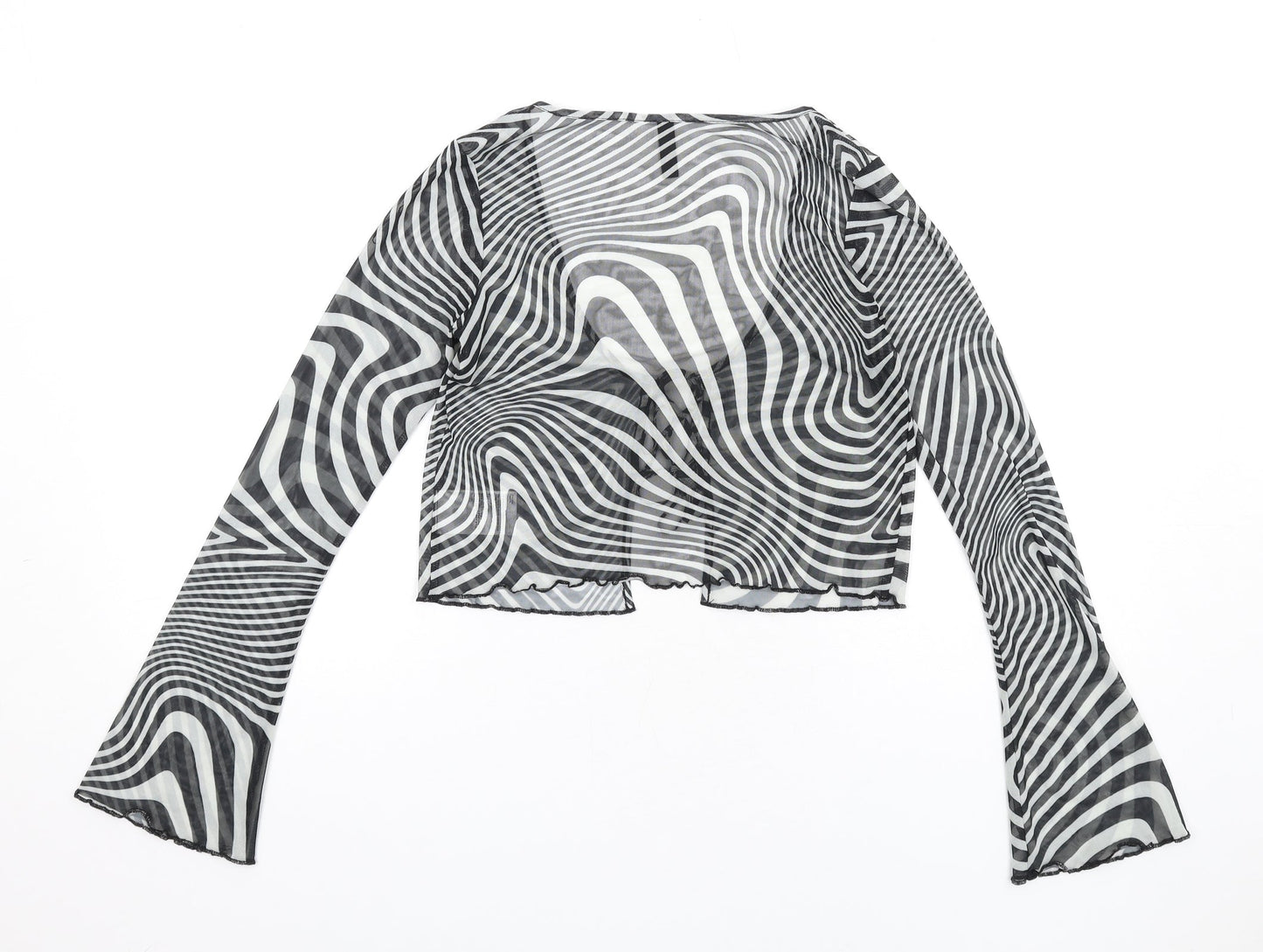 H&M Womens Black Geometric Polyester Basic T-Shirt Size S V-Neck