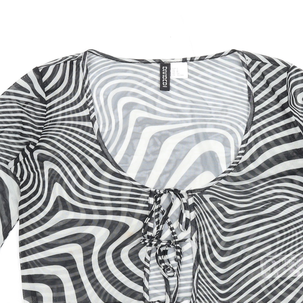 H&M Womens Black Geometric Polyester Basic T-Shirt Size S V-Neck