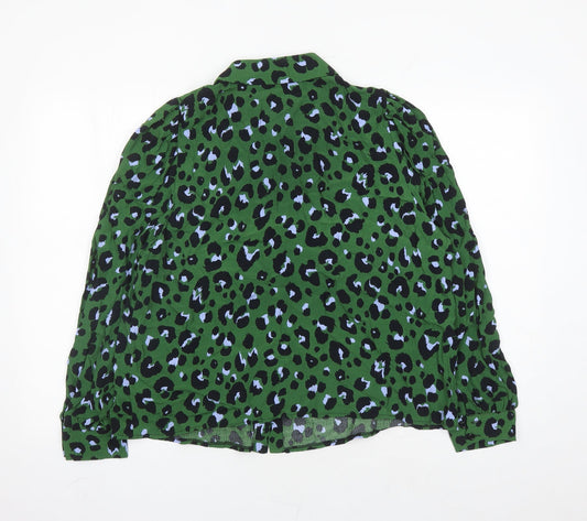 Nobody's Child Womens Green Animal Print Viscose Basic Button-Up Size 16 Collared - Leopard Pattern