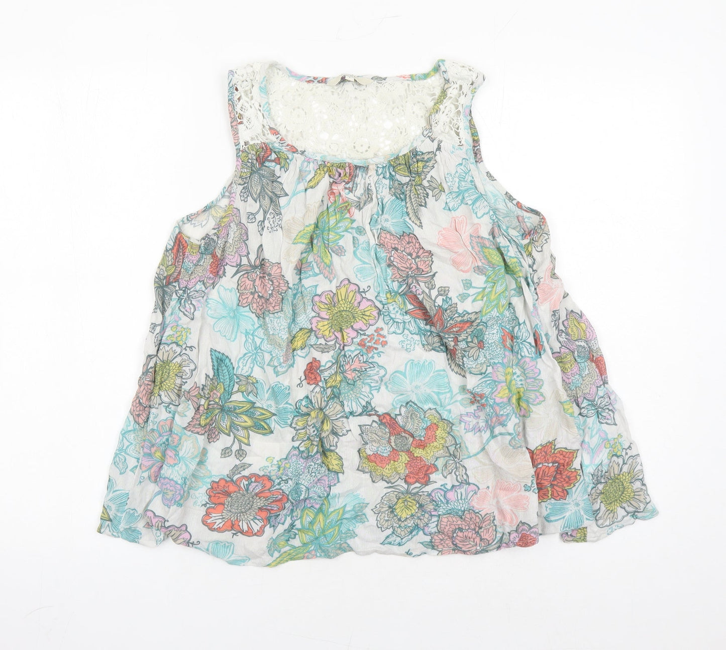 NEXT Womens Multicoloured Floral Viscose Camisole Tank Size 8 Round Neck - Crochet Detail