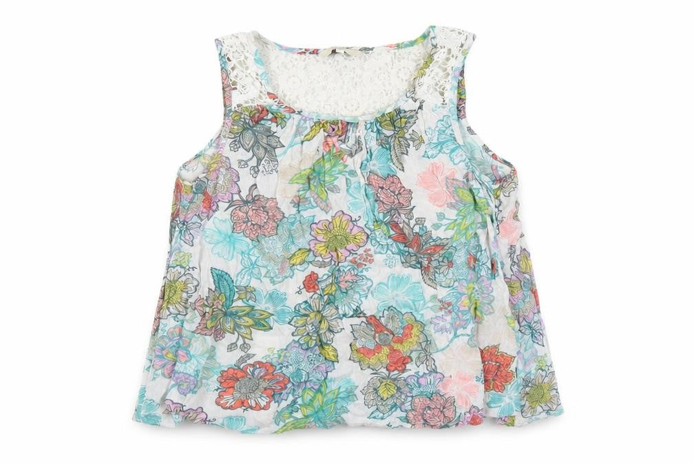 NEXT Womens Multicoloured Floral Viscose Camisole Tank Size 8 Round Neck - Crochet Detail