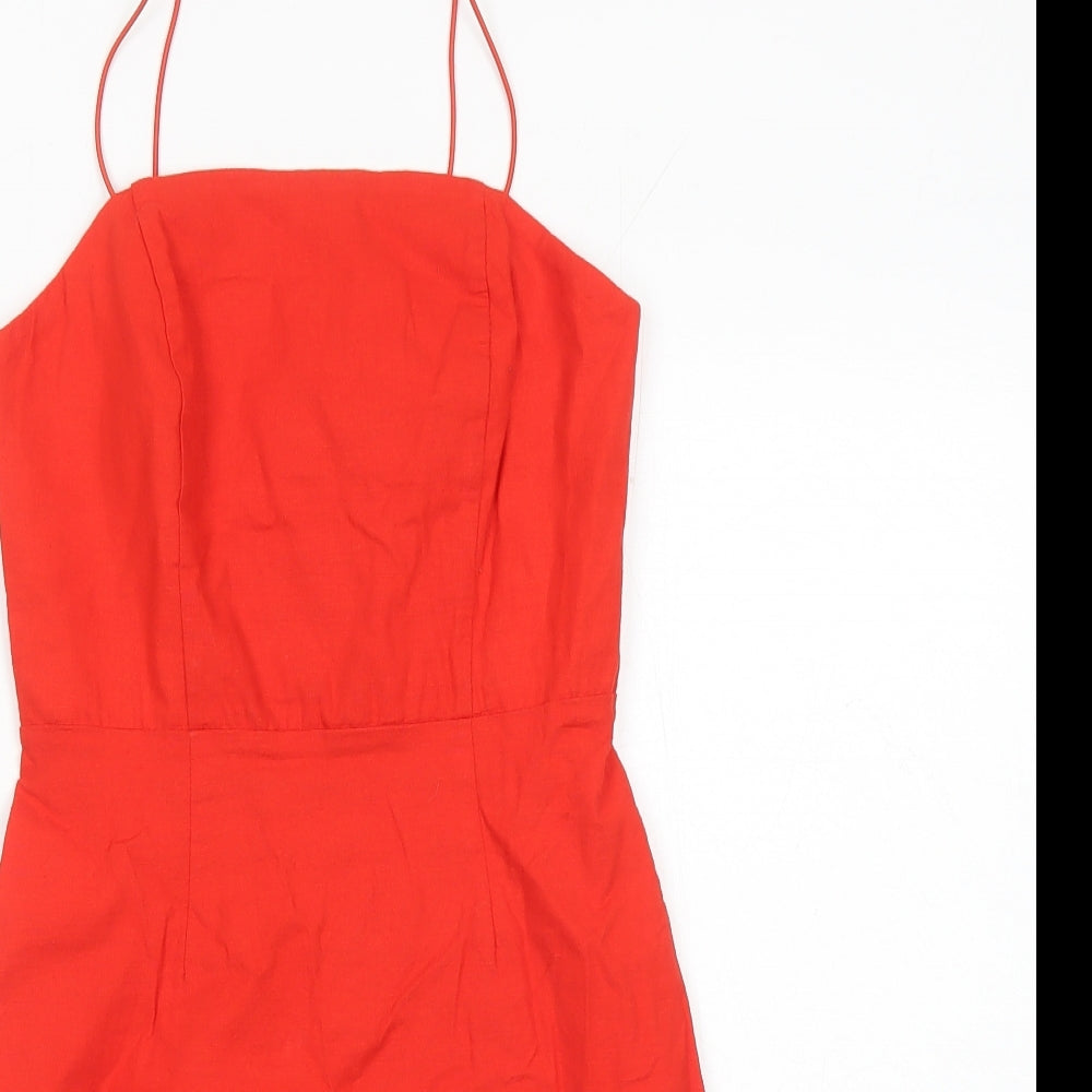 Urban Outfitters Womens Red Linen Mini Size XS Square Neck Zip
