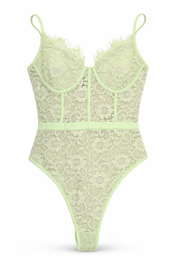 Naanaa Womens Green Floral Polyester Bodysuit One-Piece Size 10 Snap