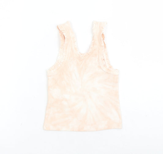 Marks and Spencer Girls Pink Geometric Cotton Basic Tank Size 6-7 Years Scoop Neck Pullover - Tie Dye Effect
