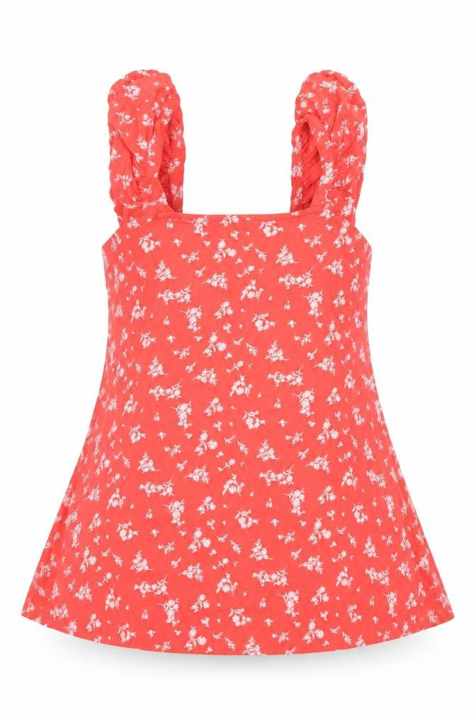 Marks and Spencer Womens Red Floral Cotton Camisole Tank Size 6 Square Neck